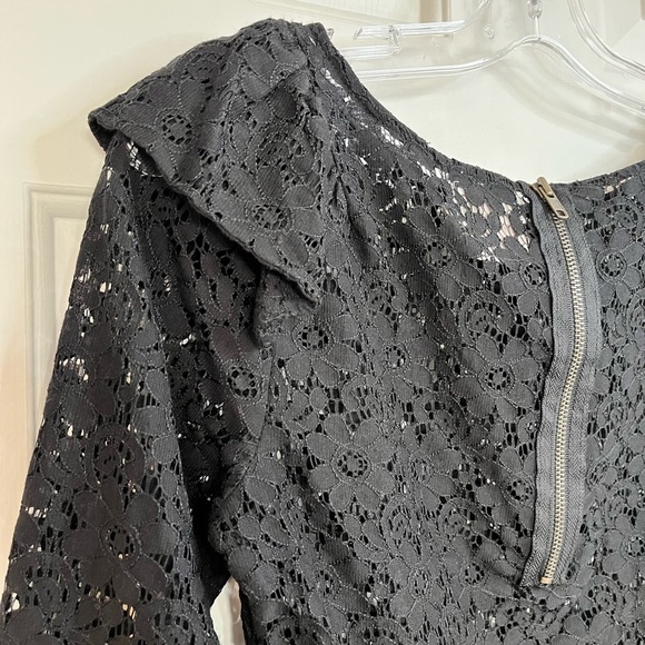 Pins & Needles Anthropologie Allover Lace Semi-sheer Puff Shoulder Top S Black - Picture 10 of 16